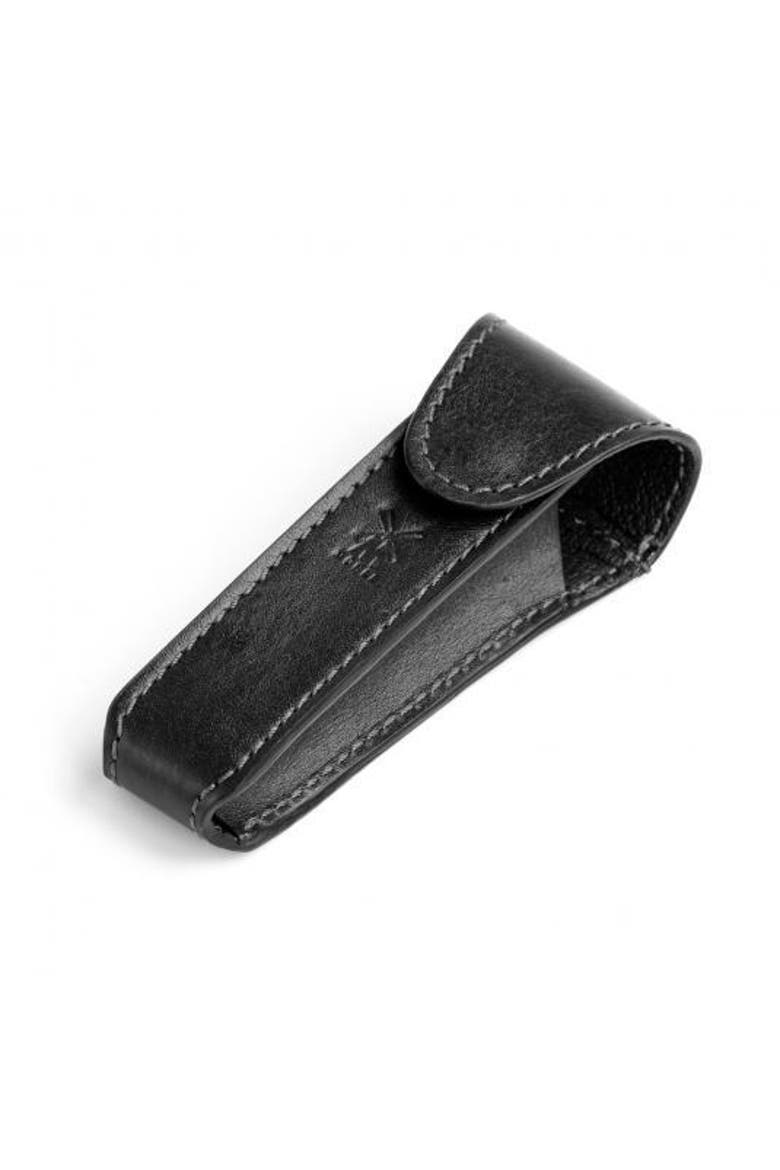 Black Leather Safety Razor Travel Pouch, Main, color, Black