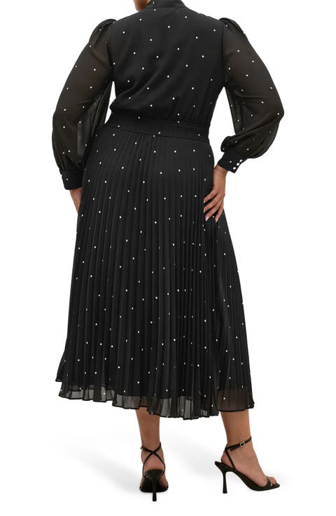 Marily Spot Tie Neck Long Sleeve Maxi Dress