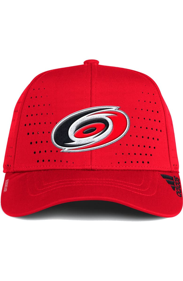 adidas Men's adidas Red Carolina Hurricanes Laser Perforated AEROREADY Adjustable Hat, Main, color, 