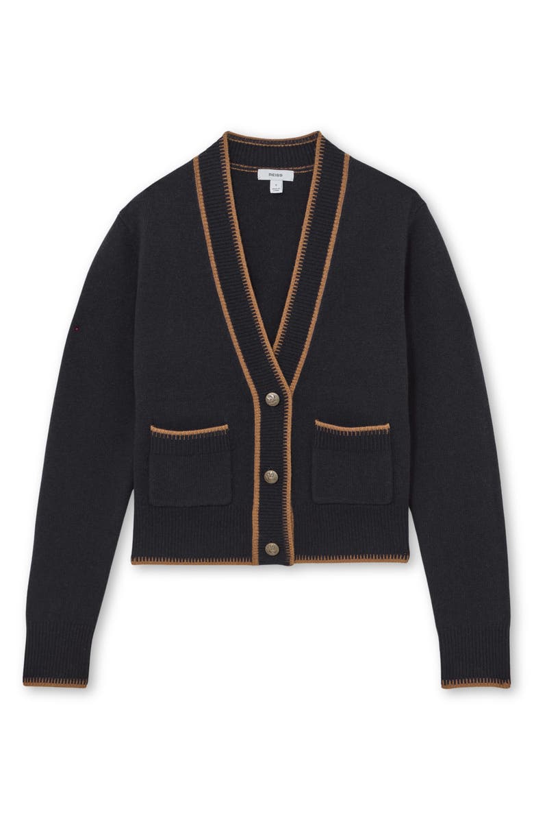 Reiss Louisa Tipped Wool & Cashmere Cardigan, Alternate, color, Navy/ Camel