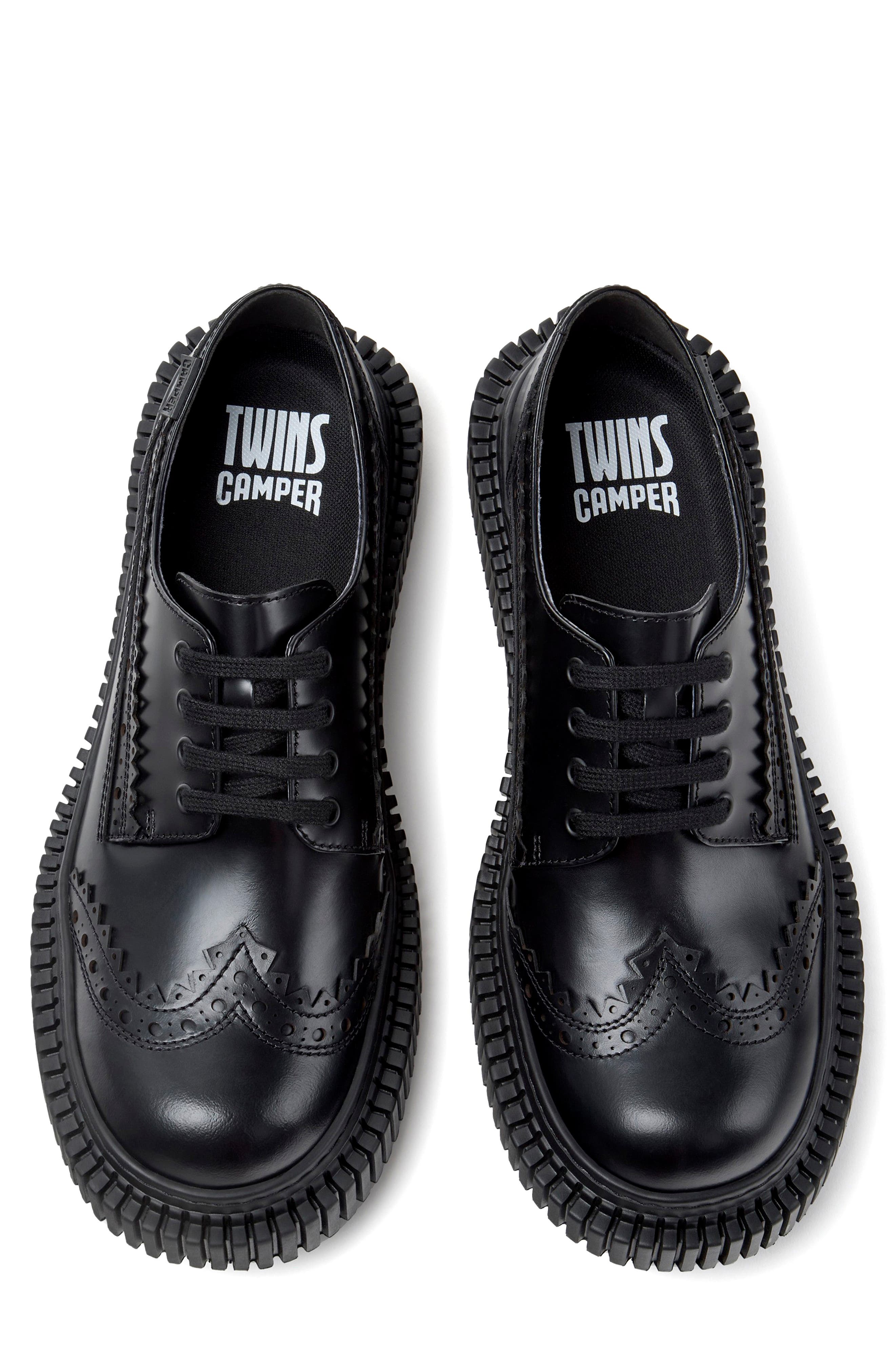 Pix Berlin Twins Leather Derby, Alternate, color, BLACK