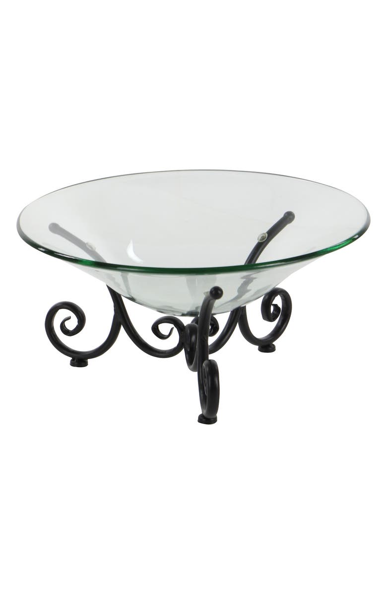 SONOMA SAGE HOME Clear Tempered Glass Kitchen Serving Bowl with Black Metal Scroll Base, Alternate, color, Clear
