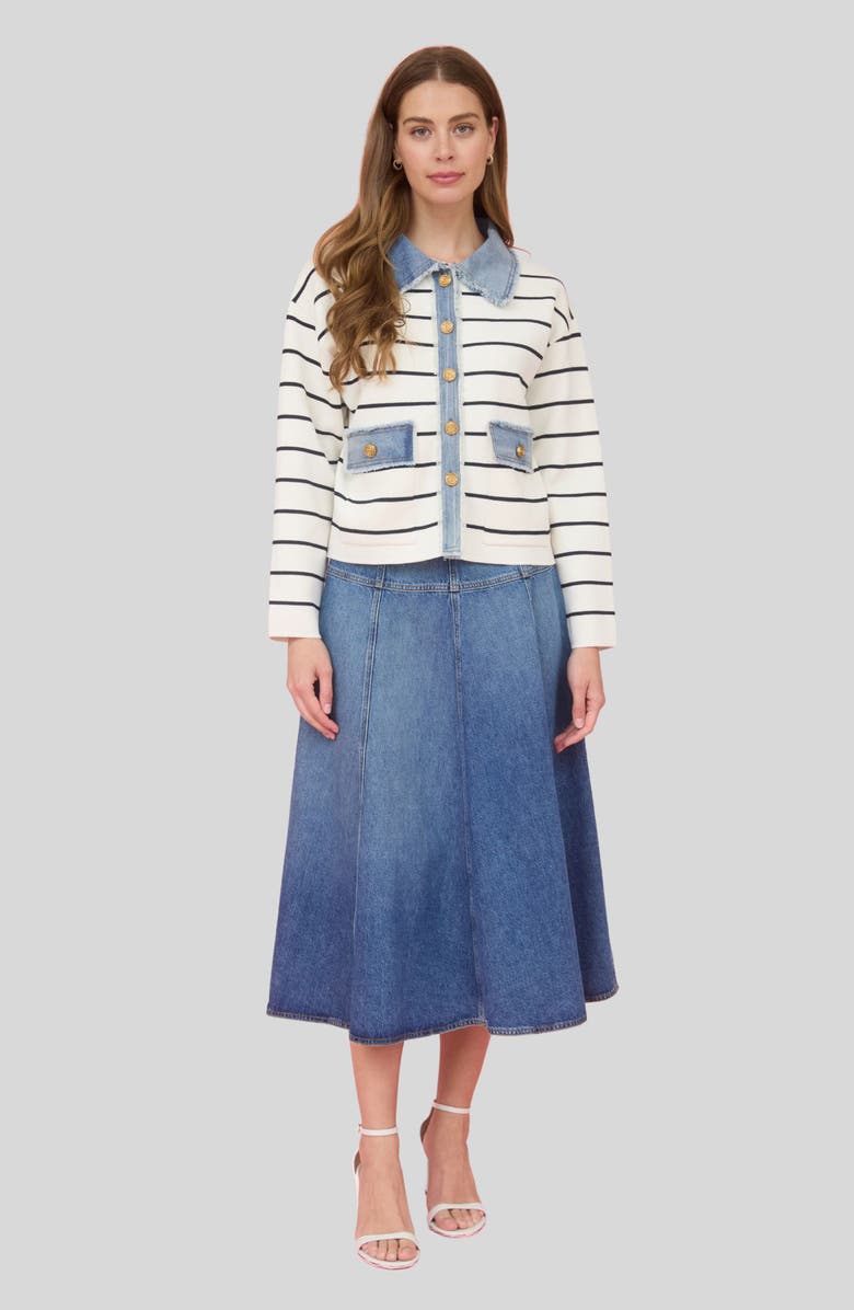 ZOE AND CLAIRE Stripe Mixed Media Jacket, Alternate, color, Ivory/ Black