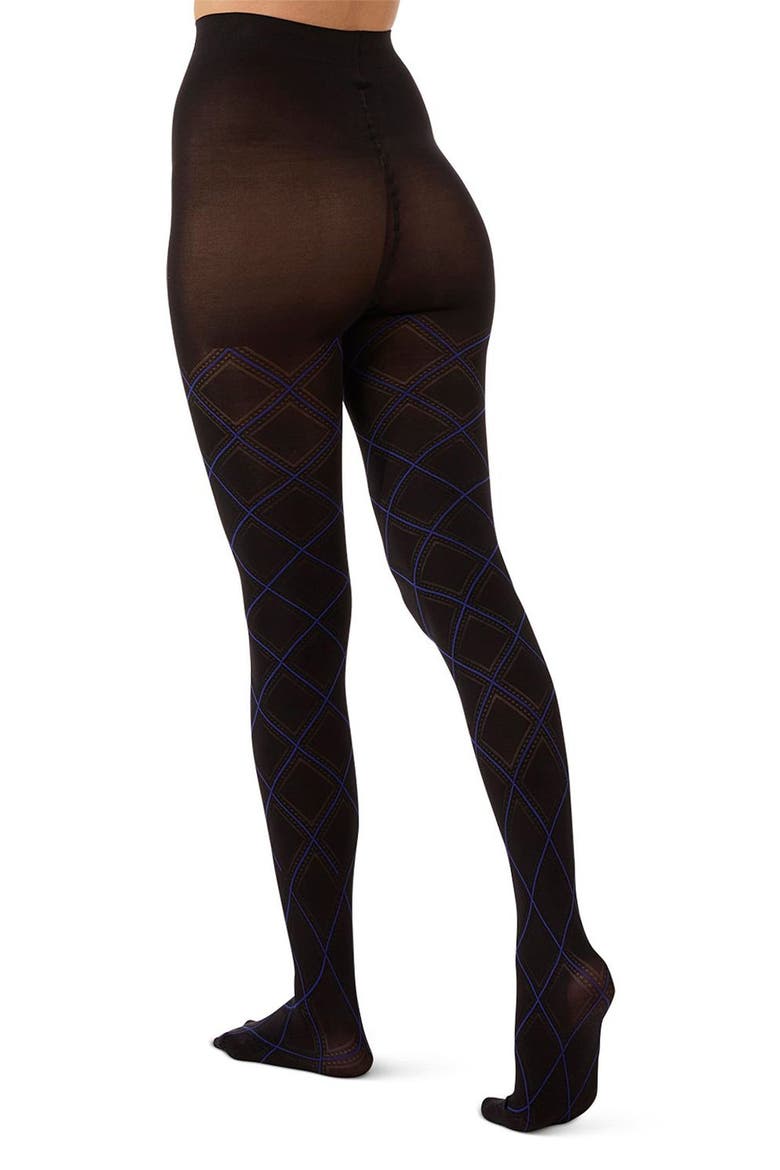 Diamond Opaque Tights, Alternate, color, PERSIAN BLUE/ BLACK