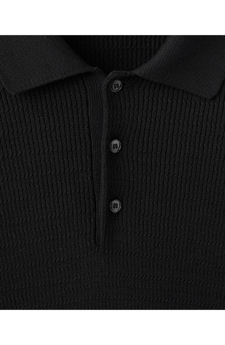MANGO Texture Long Sleeve Polo, Alternate, color, Black