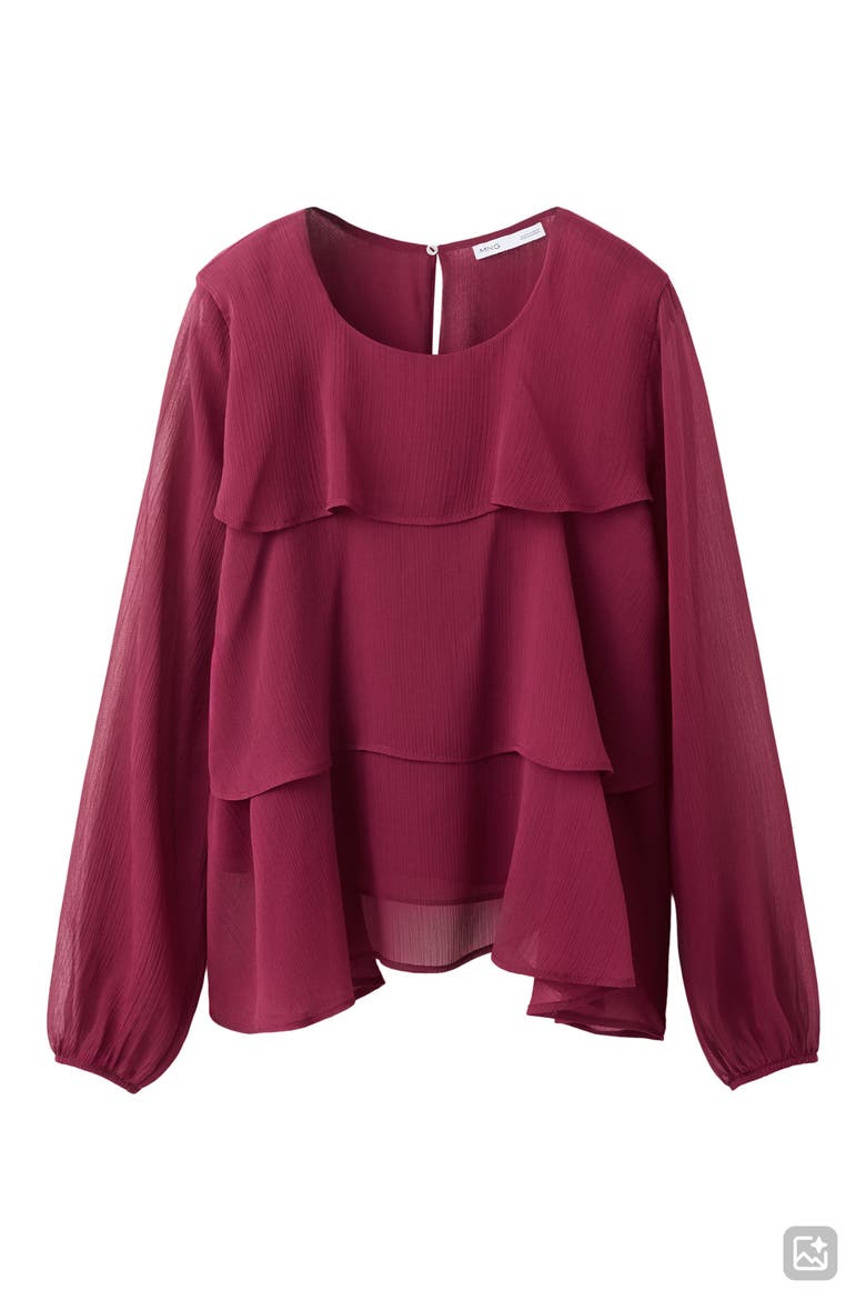 Tiered Long Sleeve Chiffon Top, Alternate, color, PURPLE RED