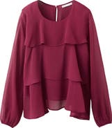 MANGO TEEN Tiered Long Sleeve Chiffon Top