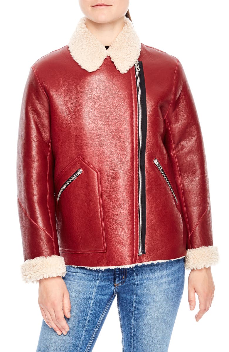 SANDRO Genuine Shearling Jacket, Main, color, 