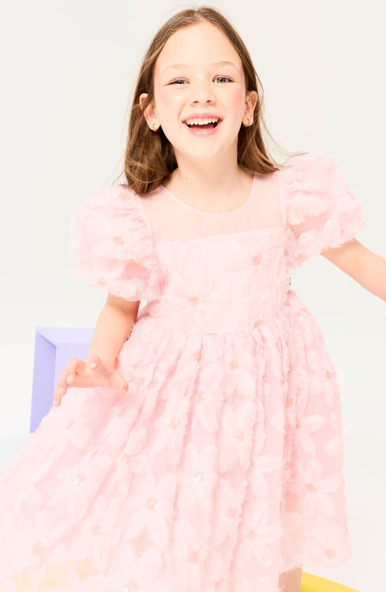 Rock Your Kid Kids' 3D Floral Puff Sleeve Tulle Party Dress, Alternate, color, Soft Pink