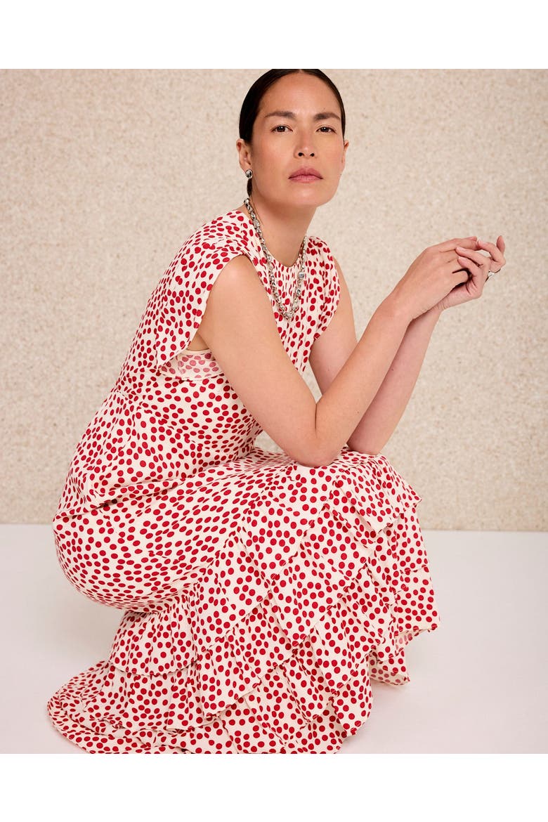 Polka Dot Ruffle Midi Dress, Alternate, color, Red
