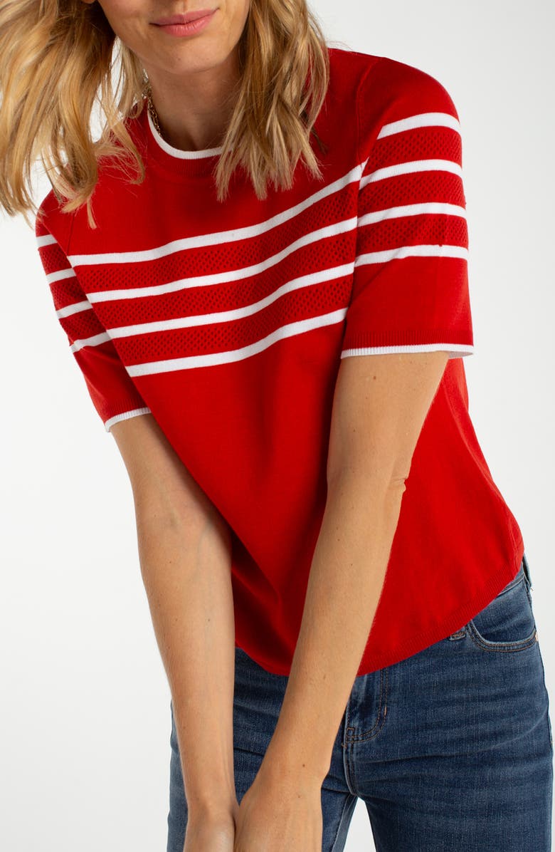 Liverpool Los Angeles Stripe Short Sleeve Sweater, Alternate, color, Fire Brick/ White Stripe