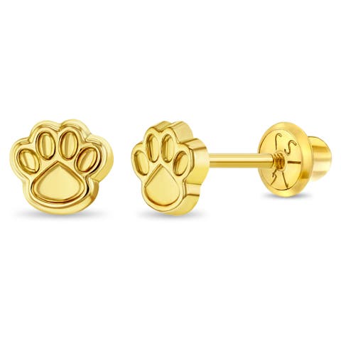 14k Dog Paw Earrings
