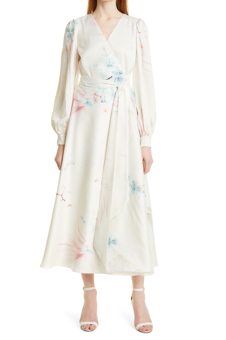 Floral Long Sleeve Maxi Dress, Main, color, NATURAL