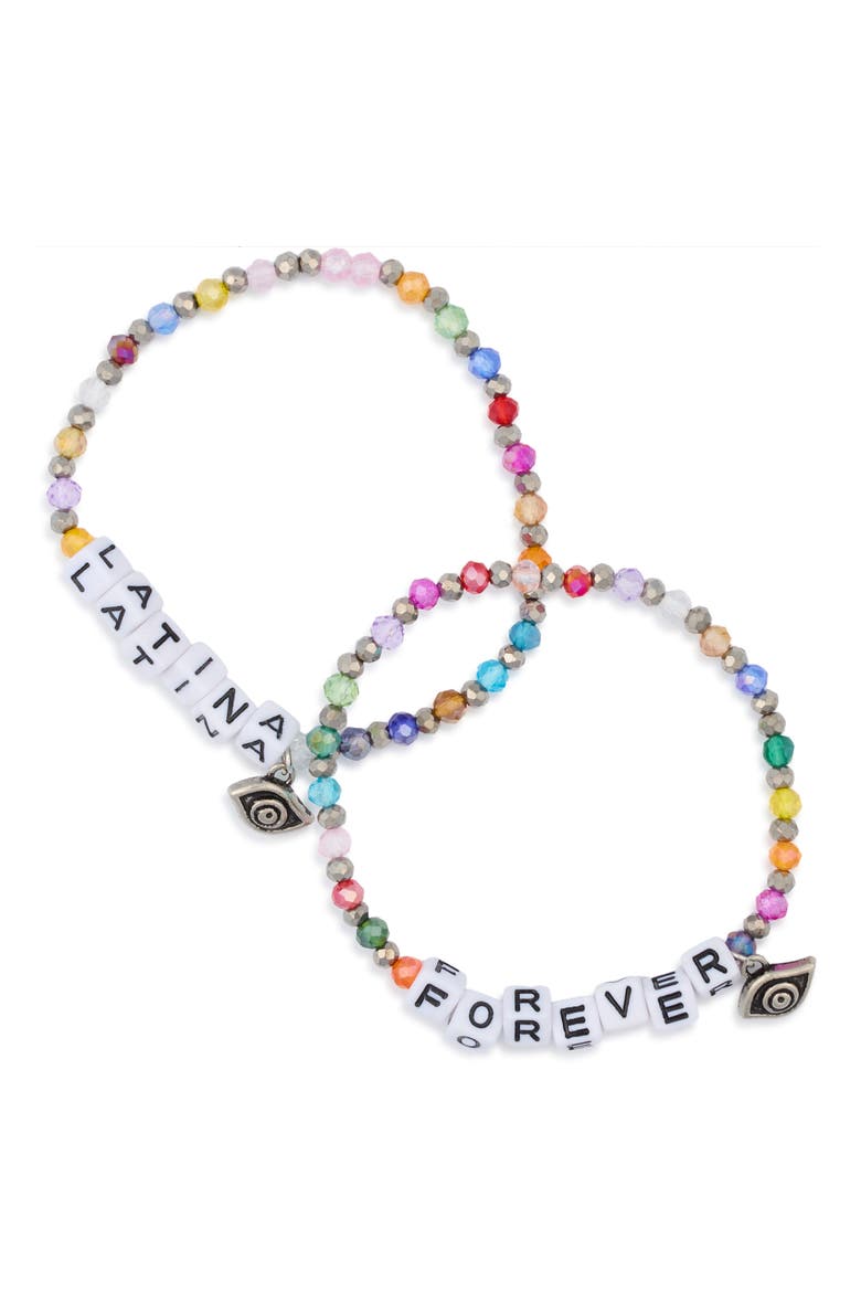 Latina Set of 2 Beaded Stretch Bracelets, Main, color, MULTI