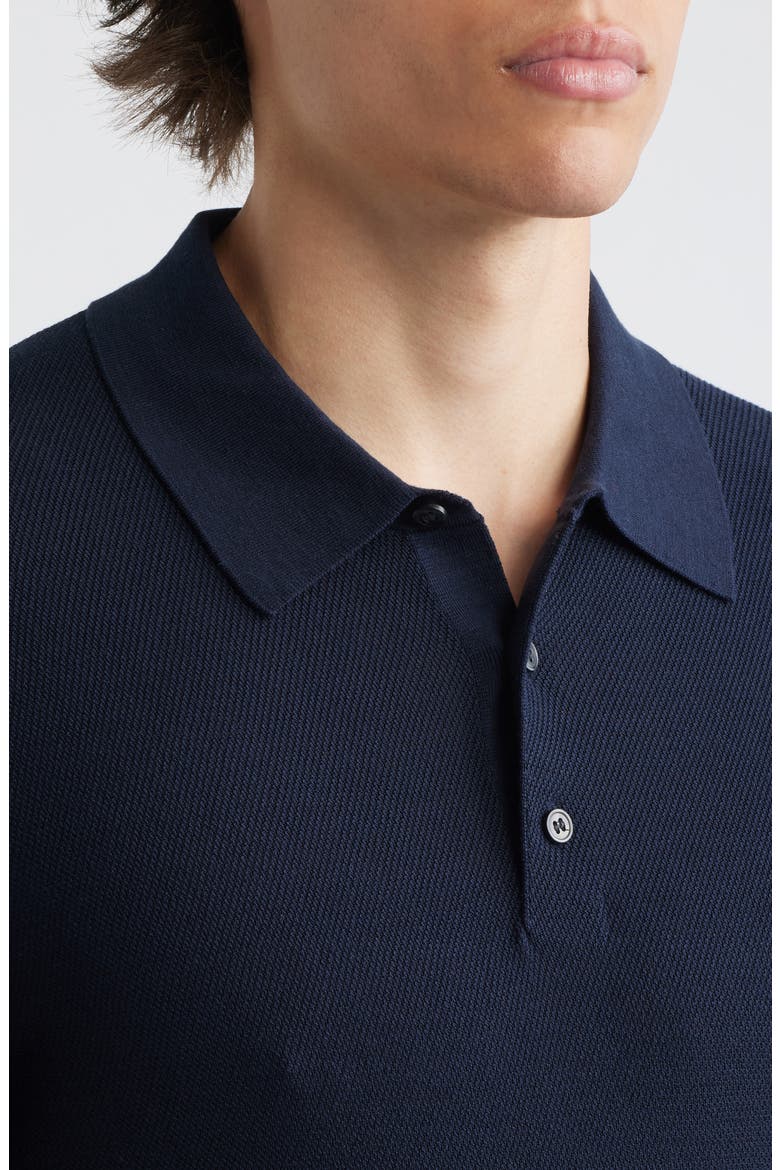 Silk & Cotton Piqué Polo Sweater, Alternate, color, NOCTURNE NAVY