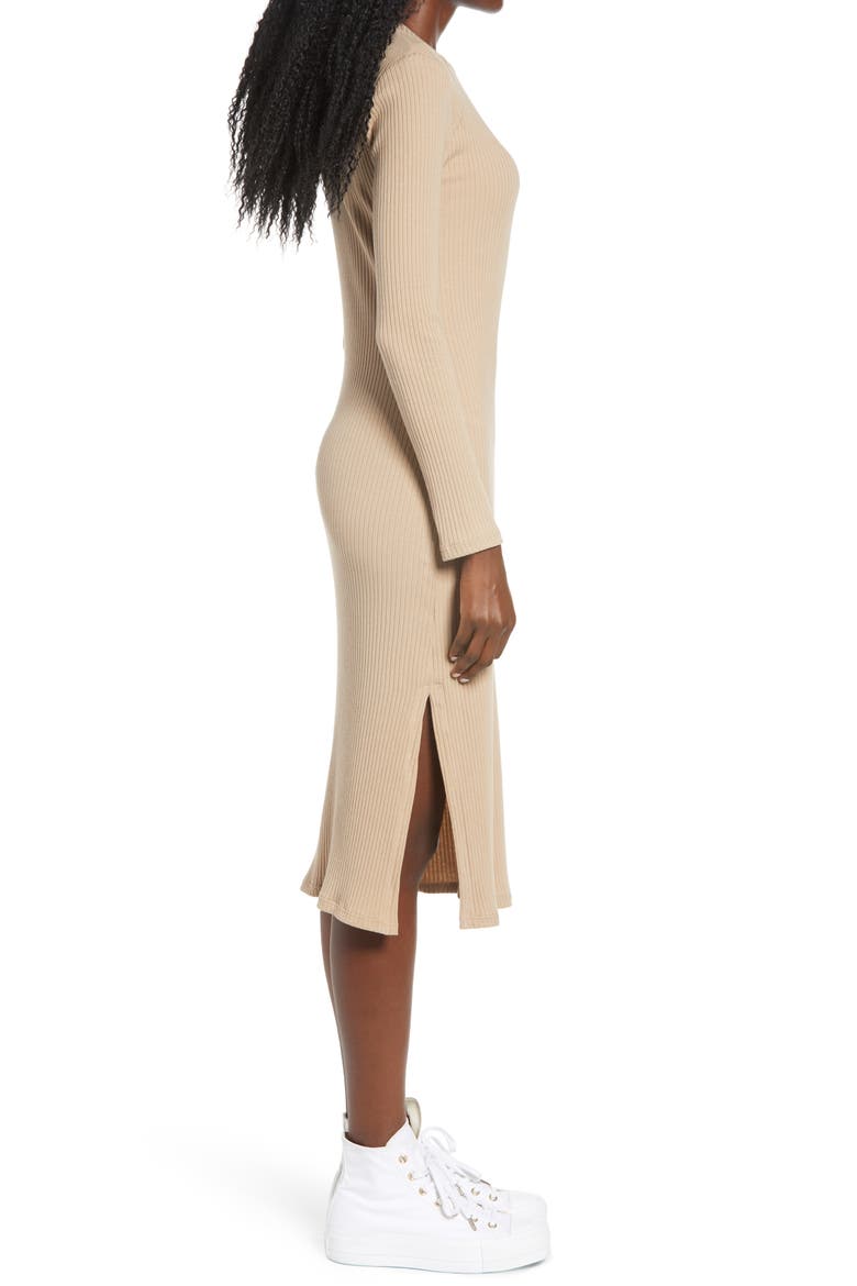 Ribbed Long Sleeve Midi Dress, Alternate, color, CUBAN SAND
