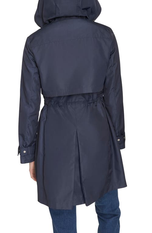 Cole Haan Signature Hooded Trench Raincoat In Indigo