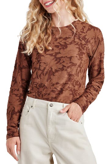 Splendid Cecelia Floral Long Sleeve Tee In Woodgrain
