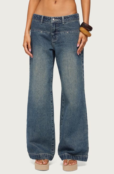 Wyn Studded Low Rise Baggy Wide Leg Jeans