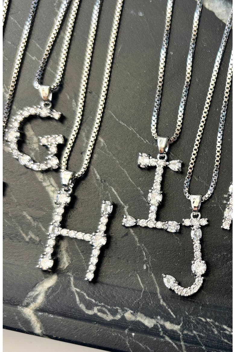 Mixed Crystal Initial Pendant Necklace, Alternate, color, SILVER-H