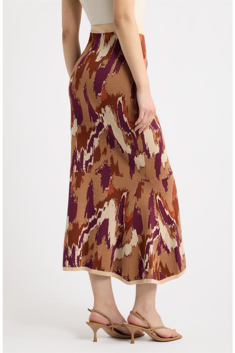 Mel Knit Midi Skirt, Alternate, color, AMBER BRUSH PRINT KNIT