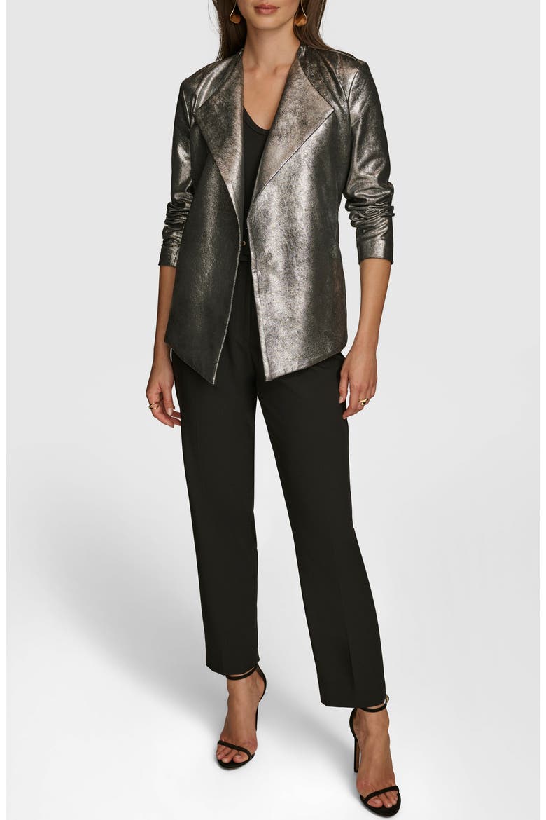 Metallic Tie Waist Blazer, Alternate, color, SILVER/ BLK