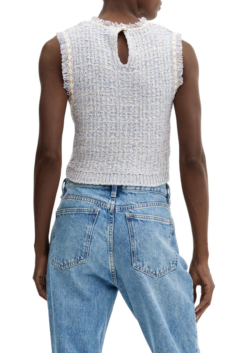 Jewel Button Sleeveless Tweed Top, Alternate, color, SKY BLUE