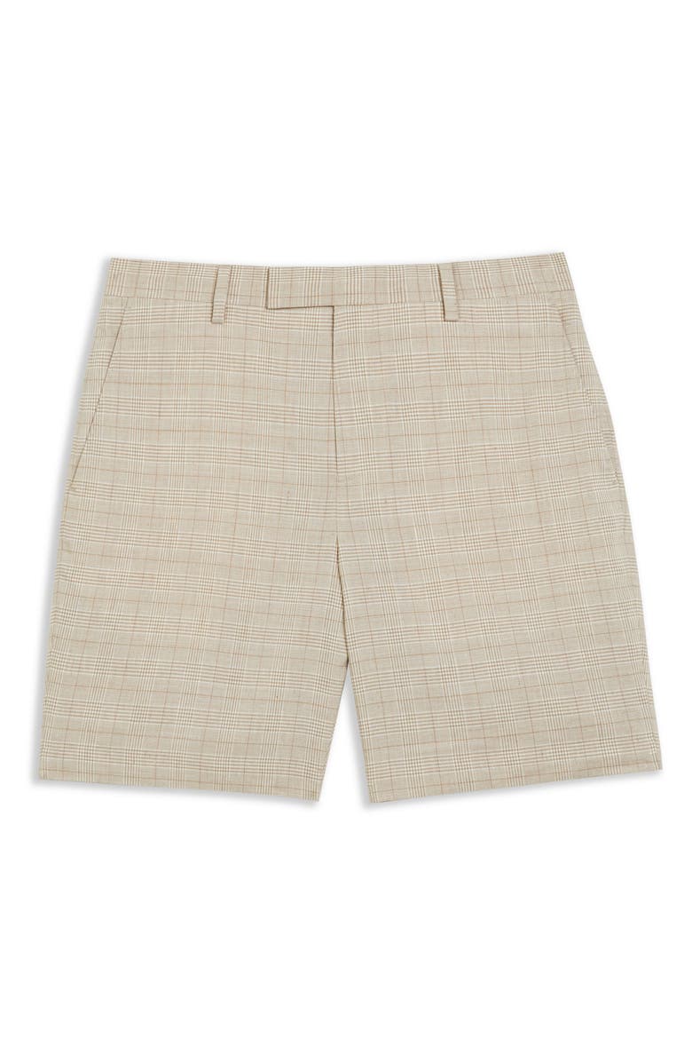 Ted Baker London Lambath Check Flat Front Linen Blend Chino Shorts, Alternate, color, 