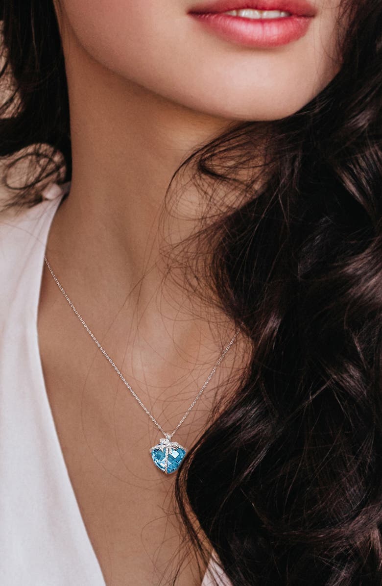 DELMAR Sky Blue Topaz & Diamond Bow Pendant Necklace, Alternate, color,