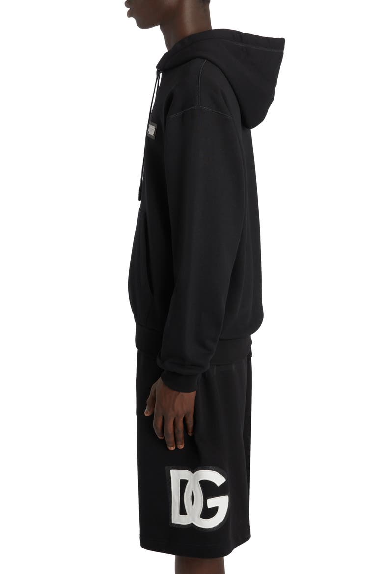 Logo Plate Cotton Hoodie, Alternate, color, N0000 NERO