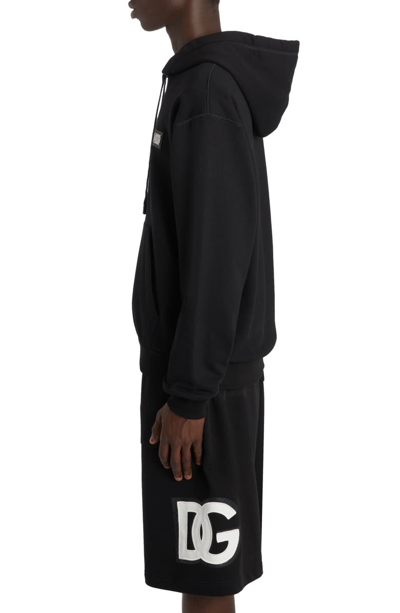 Dolce&Gabbana Logo Plate Cotton Hoodie, Alternate, color, N0000 Nero