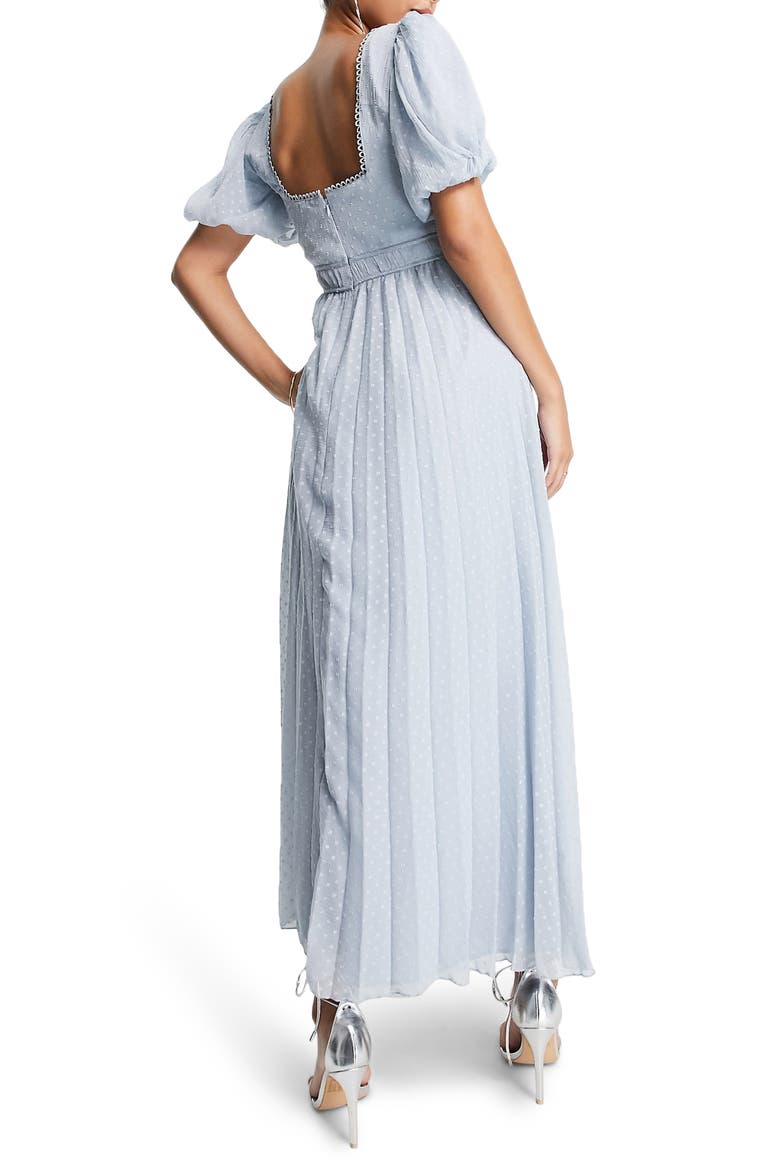 Pleated Dobby Puff Sleeve Midi Dress, Alternate, color, LIGHT BLUE