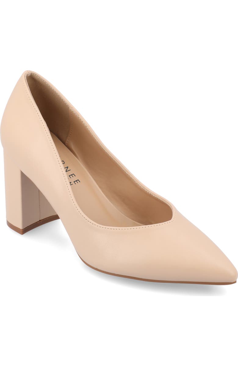 Journee Collection Simonne SuperNatural Shades Block Heel Pointed Toe Pump - Wide Width, Main, color, Shell