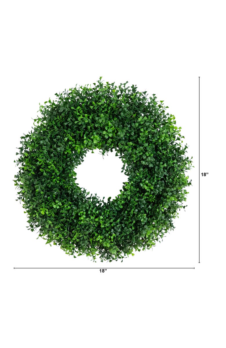 NEARLY NATURAL 18-in Pre-Lit Artificial Boxwood Wreath with 25 Warm White LED Lights, Alternate, color, Green