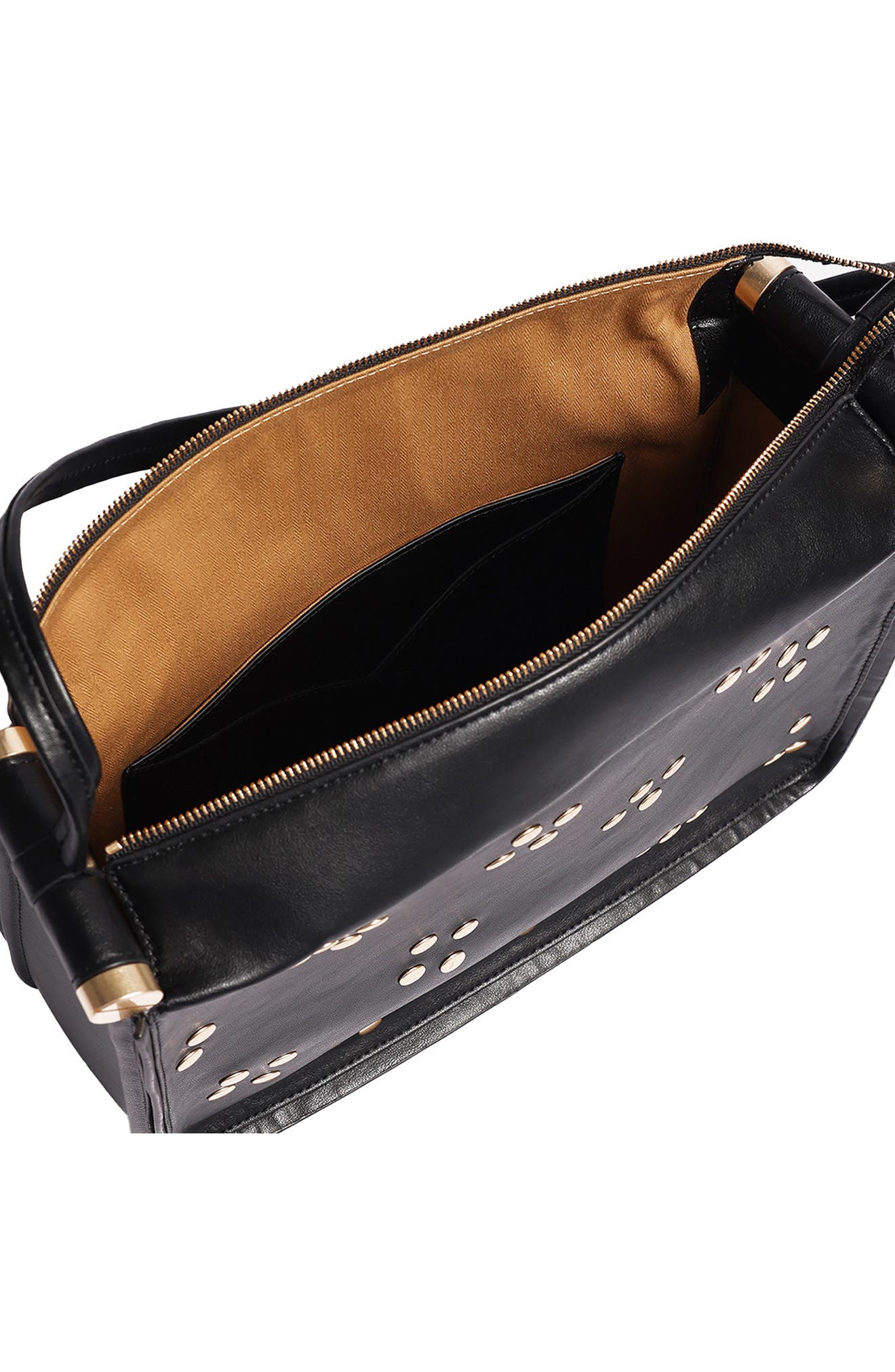 Floral Stud Large Top Handle Leather Bag, Alternate, color, BLACK