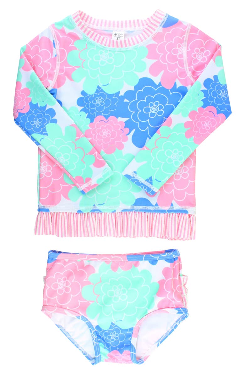RuffleButts Pastel Petal Long Sleeve Rashguard Two-Piece Swimsuit, Main, color,