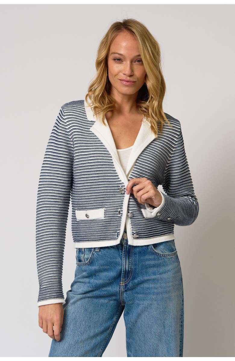 Central Park West Coen Garter Stripe Jacket, Main, color, Navy Stripe