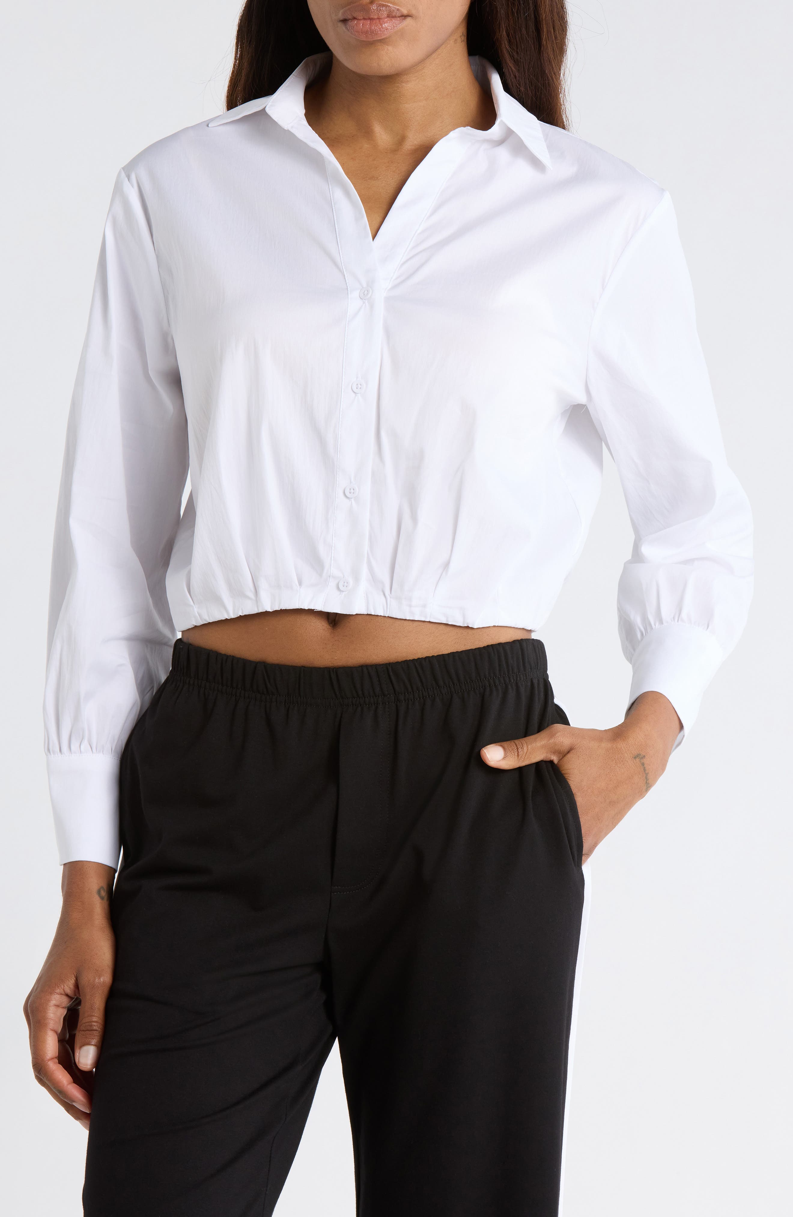 JASON WU Long Sleeve Elastic Hem Button-Up Shirt