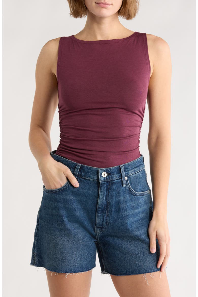Lucy Ruched Sleeveless Top, Main, color, DARK BURGUNDY