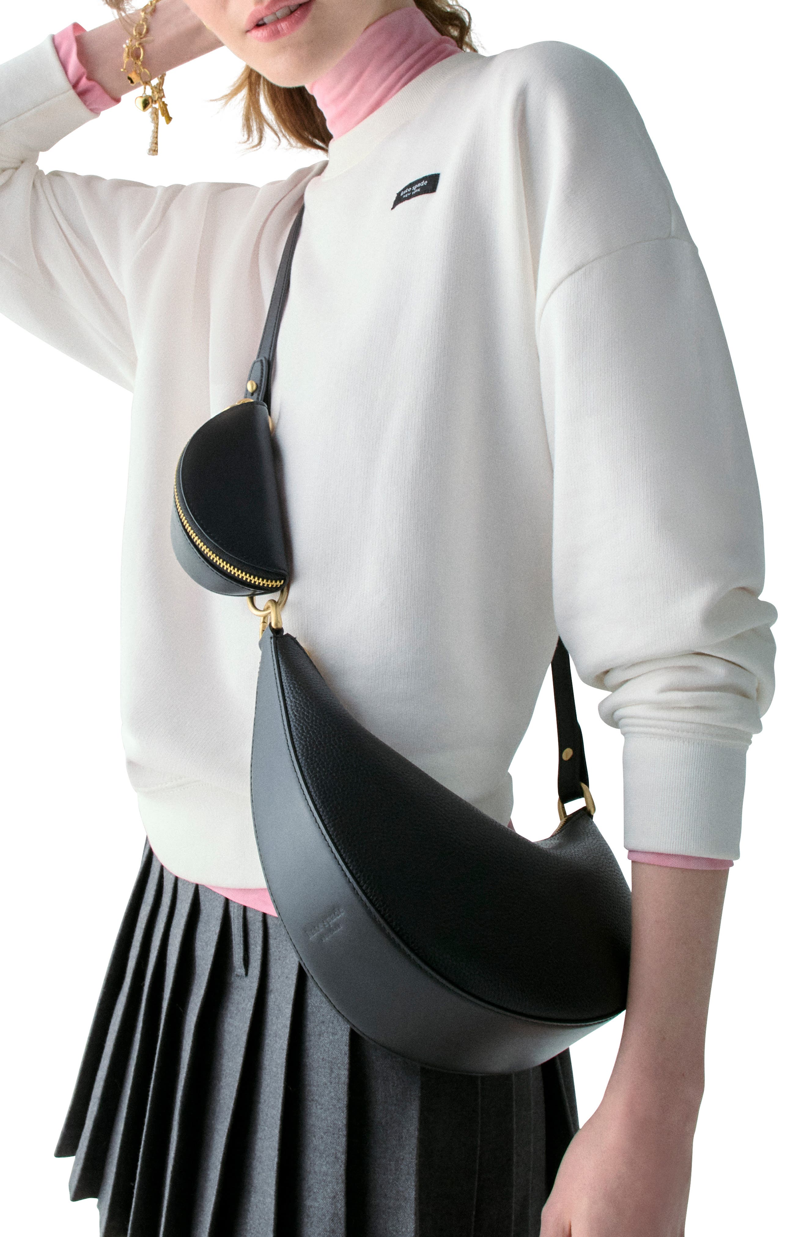 Kate Spade New York duo pebble leather crossbody bag, Alternate, color, Black