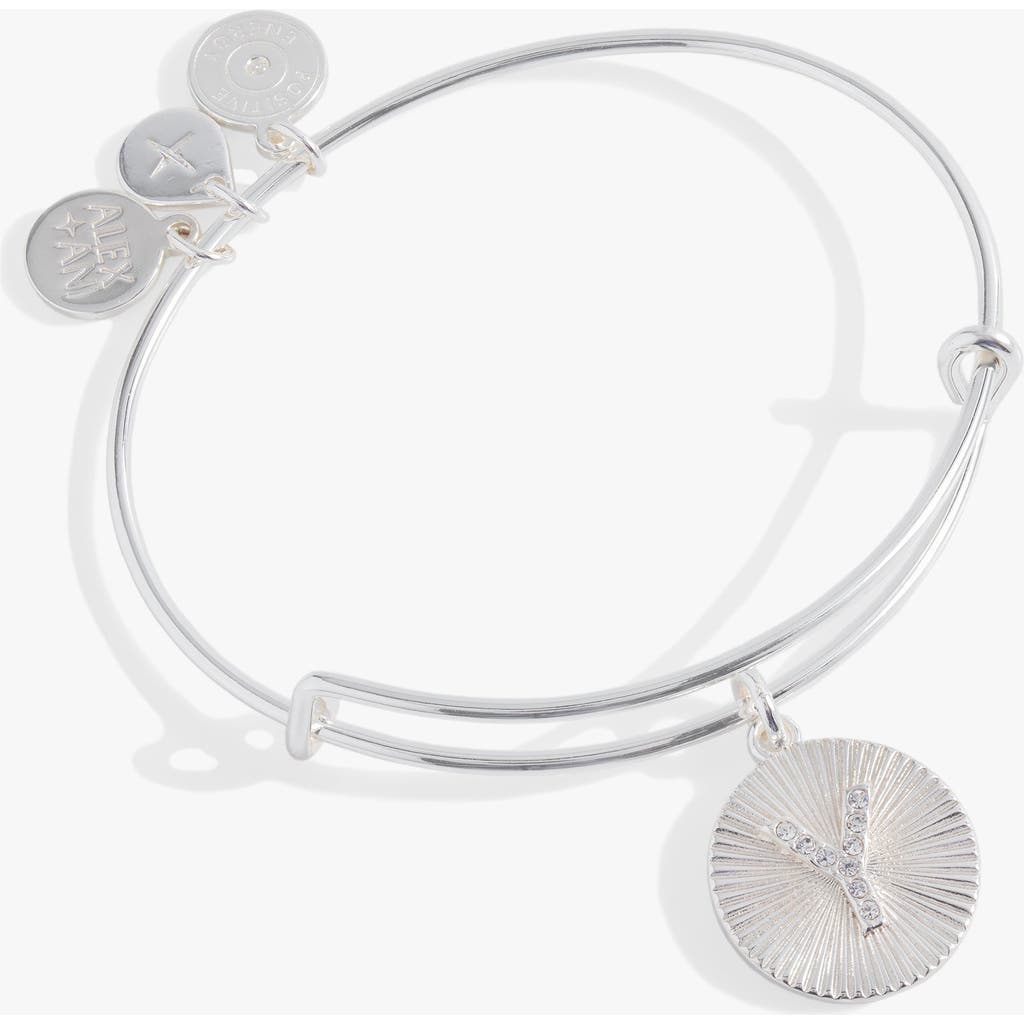 Alex And Ani Pave Starburst Texture Initial Bangle Bracelet In Silver - Y