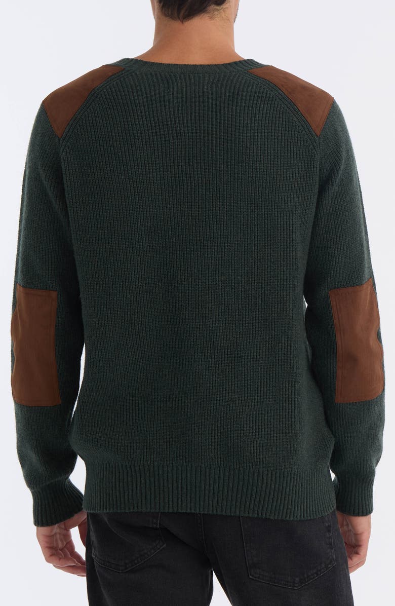 Hunter Crewneck Faux Suede Patch Ribbed Sweater, Alternate, color, Hunter Green