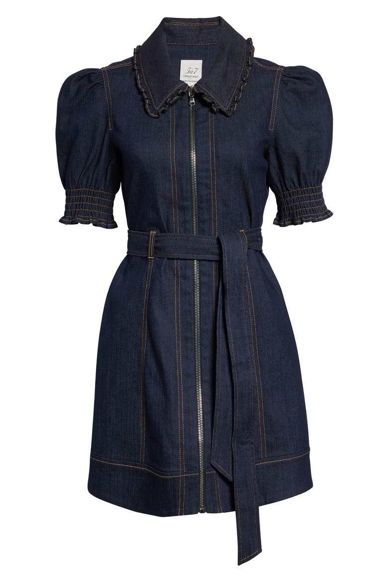 Annabella Ruffle Detail Denim Dress, Alternate, color, INDIGO