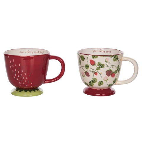 Dolomite Strawberry Mugs Set of 2 Colorful Ceramic Drinkware Perfect for Spring Indoor Decor and Gifts