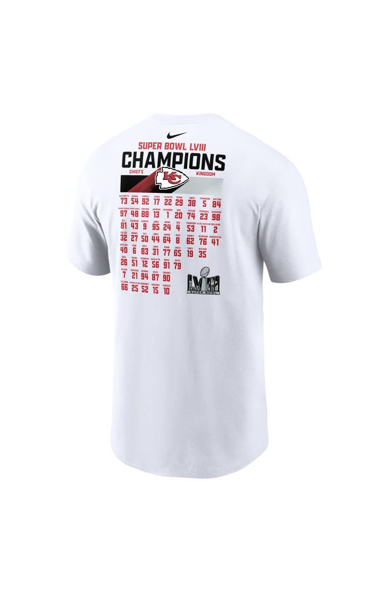 Nike Men's Nike White Kansas City Chiefs Super Bowl LVIII Champions Roster T-Shirt, Alternate, color, 