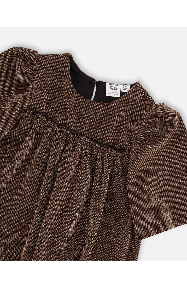 Deux par Deux Girl's Short Sleeve Metallic Dress With Frills Golden Brown, Alternate, color, 