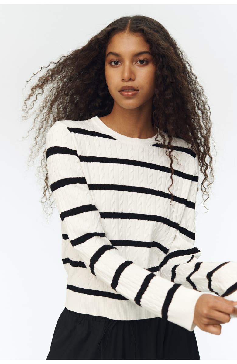 H&M Cable-knit Jumper, Alternate, color, White/Black Striped