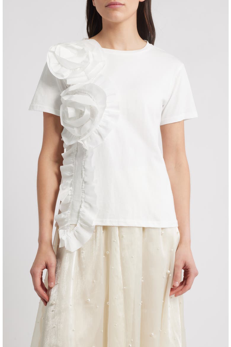 Peony Floral Appliqué Top, Main, color, WHITE