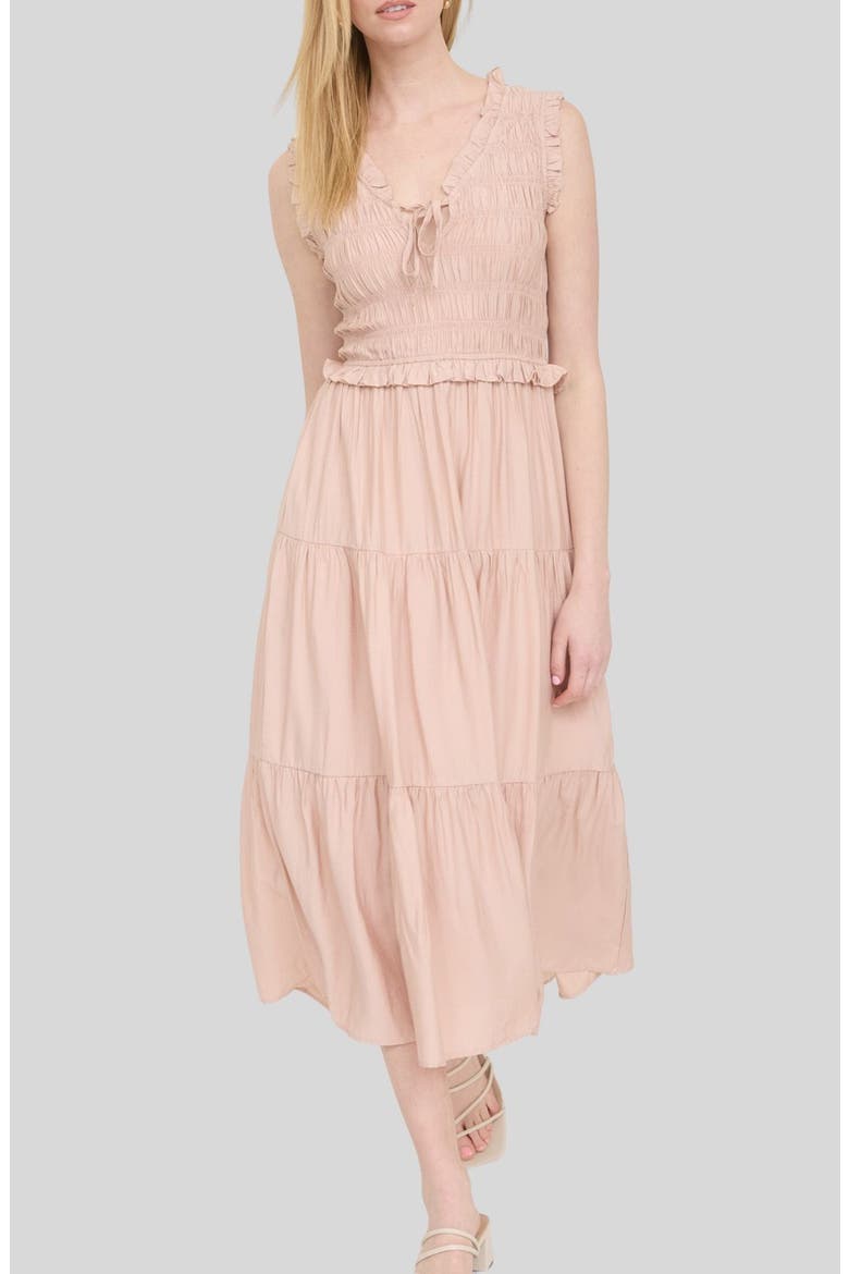 Smocked Tiered Dress, Alternate, color, DUSTY PINK