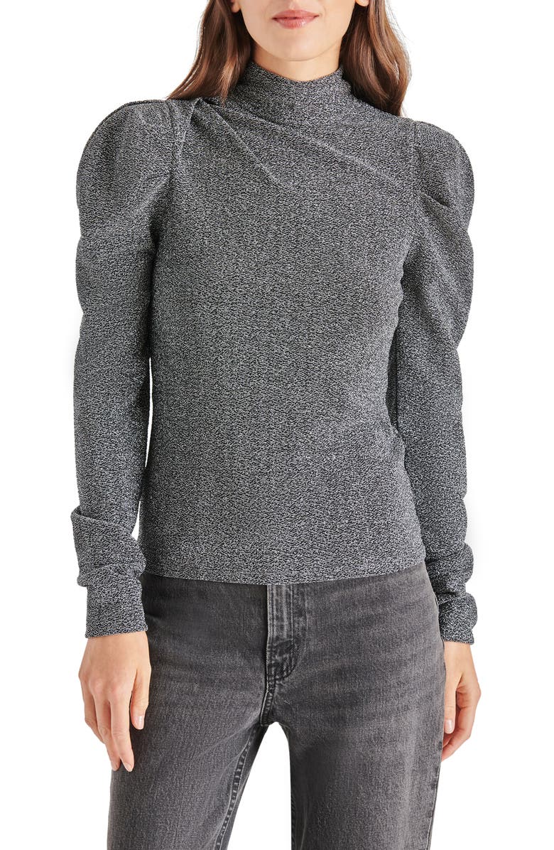 Steve Madden Estella Metallic Puff Shoulder Knit Top, Main, color, 